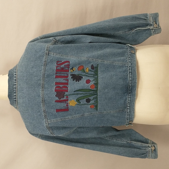 Vintage Denim Jacket L.A. Blues Embroidered Short lk Crop Plus Size 23/24 XL Zip - Picture 3 of 12